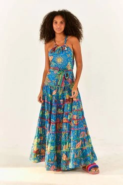 FARM RIO Blue Ocean Stories Maxi Dress New In