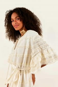 FARM RIO New In Off-White Embroidered Trim Midi Dress