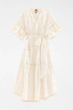 FARM RIO New In Off-White Embroidered Trim Midi Dress