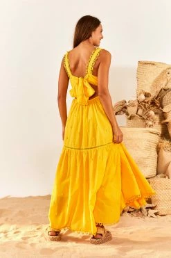 FARM RIO New In Yellow 3D Flowers Midi Dress