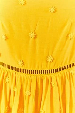 FARM RIO New In Yellow 3D Flowers Midi Dress