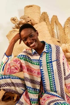 FARM RIO Multicolored Pineapple Jacquard Shirtdress