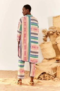 FARM RIO Multicolored Pineapple Jacquard Shirtdress