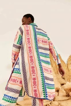 FARM RIO Multicolored Pineapple Jacquard Shirtdress