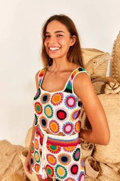 FARM RIO Rainbow Fun Crochet Top