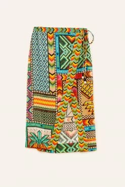 FARM RIO Banana Scarves Slit Midi Skirt New In