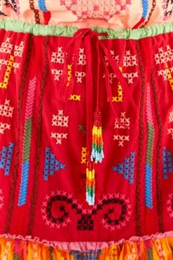 FARM RIO Color Block Embroidered Midi Dress New In