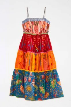 FARM RIO Color Block Embroidered Midi Dress New In