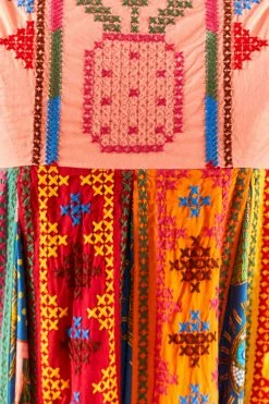 FARM RIO Color Block Embroidered Maxi Dress