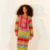 FARM RIO New In Striped Multicolor Crochet Dress