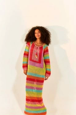 FARM RIO New In Striped Multicolor Crochet Dress
