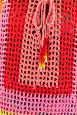 FARM RIO New In Striped Multicolor Crochet Dress