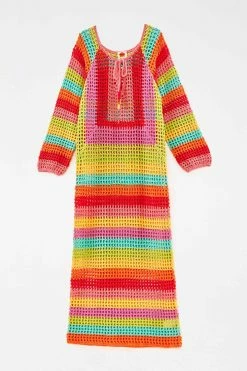 FARM RIO New In Striped Multicolor Crochet Dress