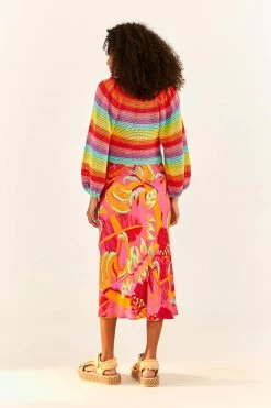 FARM RIO Striped Multicolor Crochet Pullover New In