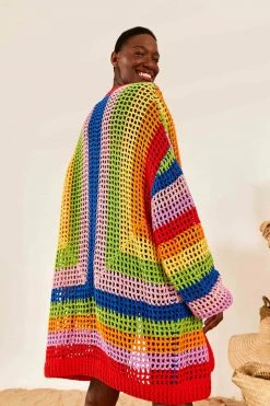 FARM RIO Multicolor Crochet Cardigan