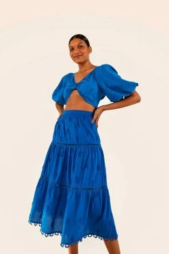 FARM RIO New In Blue 3D Pineapple Midi Skirt