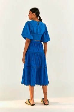 FARM RIO New In Blue 3D Pineapple Midi Skirt