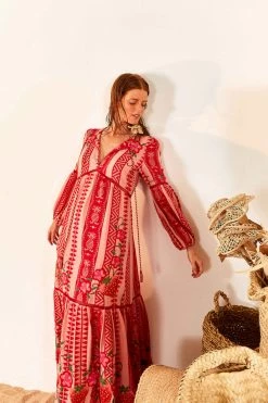 FARM RIO Red And Pink Pineapple Jacquard Dress