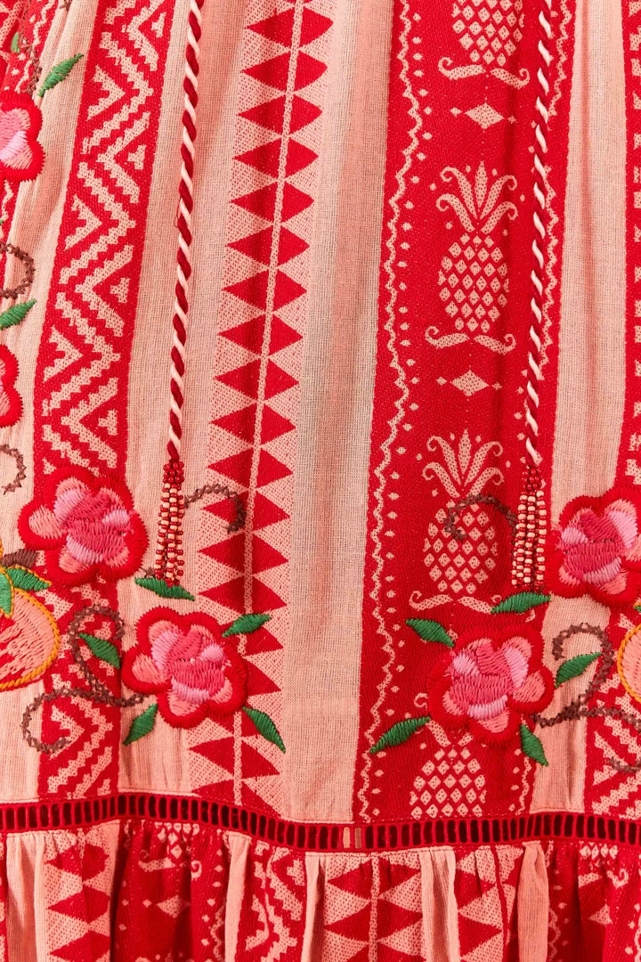 FARM RIO Red And Pink Pineapple Jacquard Dress