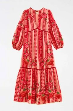 FARM RIO Red And Pink Pineapple Jacquard Dress