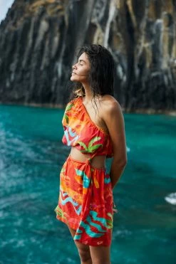 FARM RIO New In Red Ipanema One-Shoulder Mini Dress