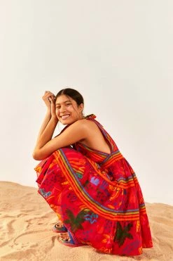 FARM RIO Red Good Vibes V Neck Mini Dress