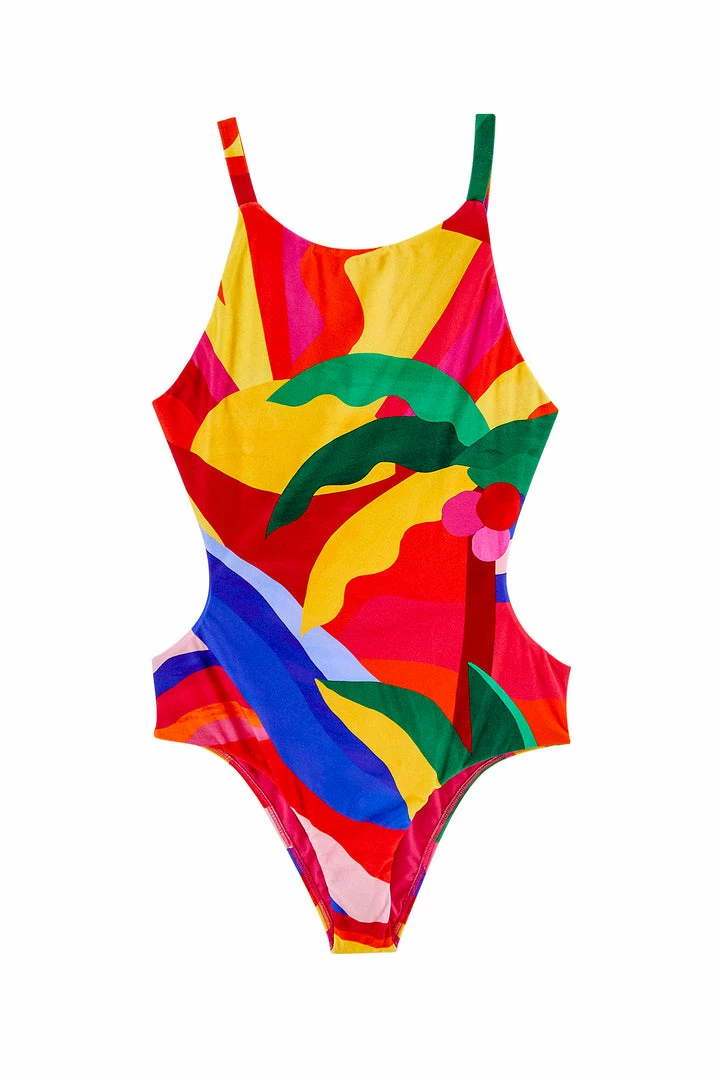 FARM RIO Graphic Sunshine One-Piece Swimsuit New In