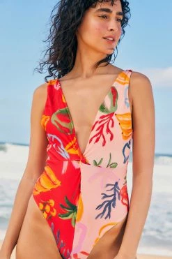 FARM RIO Mixed Fruits Ocean One Piece Swimsuit New In