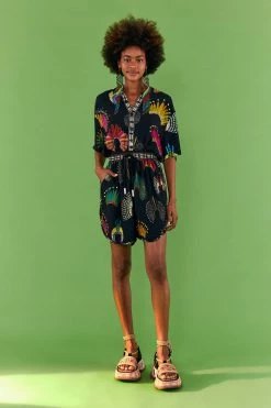 FARM RIO BLACK WONDERFUL HEADDRESS UNISEX SHORTS New In