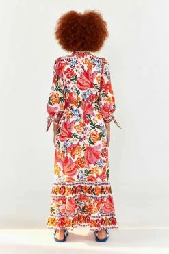 FARM RIO WHITE SPRING BANANAS MAXI DRESS