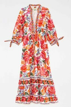 FARM RIO WHITE SPRING BANANAS MAXI DRESS