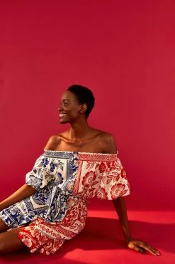 FARM RIO MIXED PINEAPPLE GARDEN OFF SHOULDER MINI DRESS