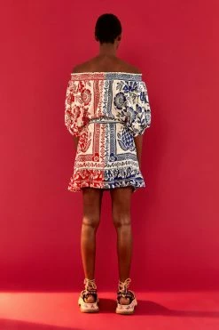 FARM RIO MIXED PINEAPPLE GARDEN OFF SHOULDER MINI DRESS