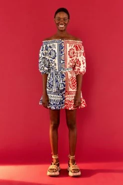 FARM RIO MIXED PINEAPPLE GARDEN OFF SHOULDER MINI DRESS