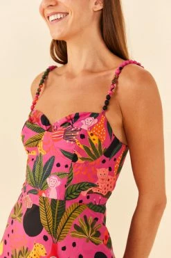 FARM RIO New In PINK POP LEOPARDS MIXED MIDI DRESS