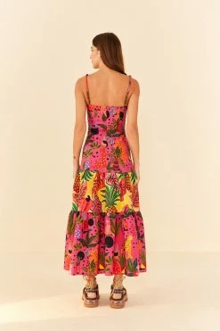 FARM RIO New In PINK POP LEOPARDS MIXED MIDI DRESS