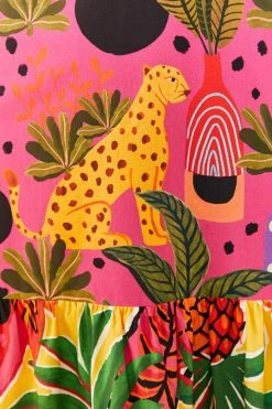 FARM RIO New In PINK POP LEOPARDS MIXED MIDI DRESS