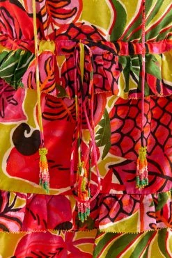 FARM RIO YELLOW FRUIT DREAM RUFFLE MINI DRESS