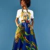 FARM RIO BLUE TROPICAL SCARF MIDI SKIRT