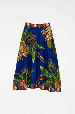 FARM RIO BLUE TROPICAL SCARF MIDI SKIRT