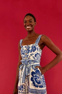 FARM RIO BLUE PINEAPPLE GARDEN SLEEVELESS ROMPER Most Loved