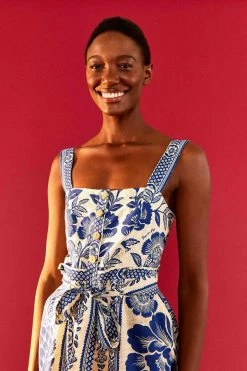 FARM RIO BLUE PINEAPPLE GARDEN SLEEVELESS ROMPER Most Loved