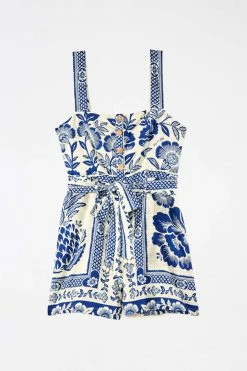 FARM RIO BLUE PINEAPPLE GARDEN SLEEVELESS ROMPER Most Loved
