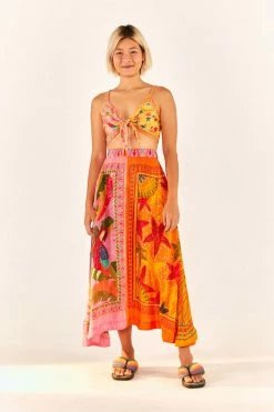 FARM RIO New In Mixed Scarves Midi Skirt