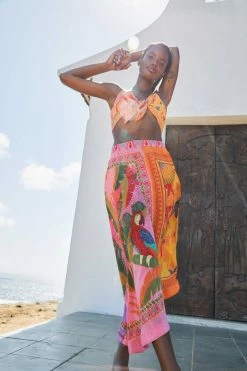 FARM RIO New In Mixed Scarves Midi Skirt