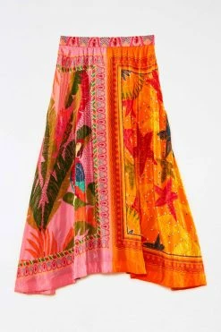 FARM RIO New In Mixed Scarves Midi Skirt
