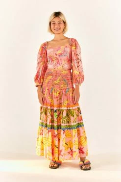 FARM RIO Mixed Pink Prints Midi Skirt New In