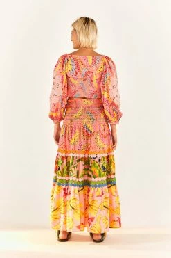 FARM RIO Mixed Pink Prints Midi Skirt New In