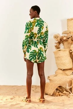 FARM RIO White Monstera Long Sleeve Romper