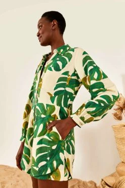 FARM RIO White Monstera Long Sleeve Romper